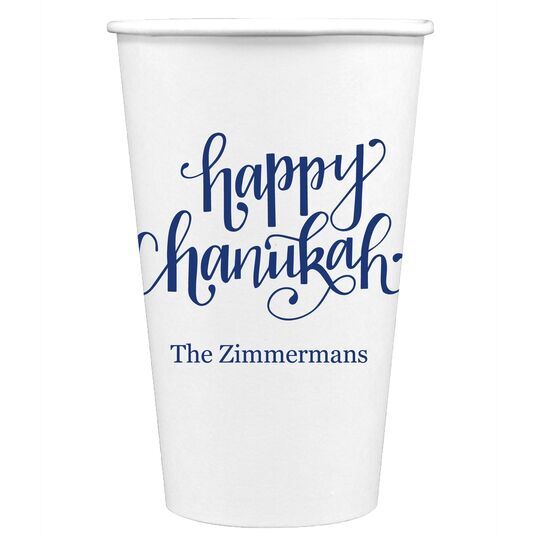 Hand Lettered Happy Chanukah Paper Coffee Cups